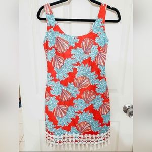 Lilly Pulitzer Size 0 Coral and Blue Coral Printed Shift Dress